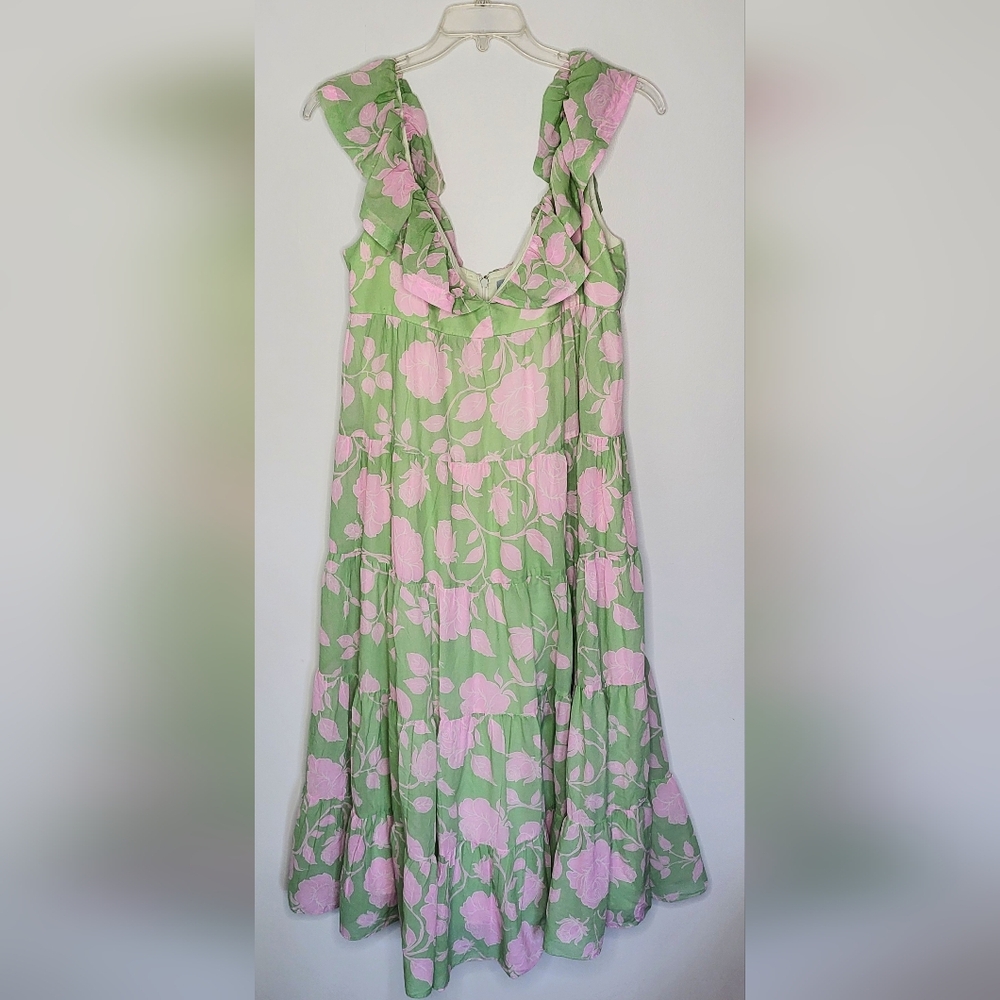 ANTONIO MELANI Green and Pink Floral Midi Dress